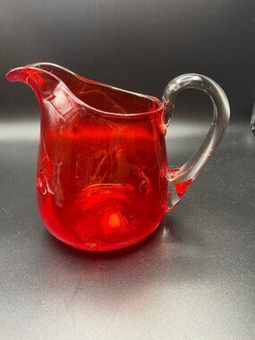 Red Pinched Spot Pitcher w/Clear Handle
